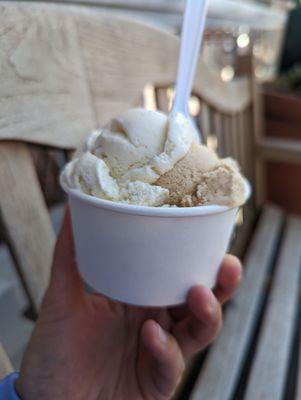 "JoJo size" with Cayenne Sea Salt Caramel Ice Cream (GF) and Butter Rum Pecan Ice Cream (GF)