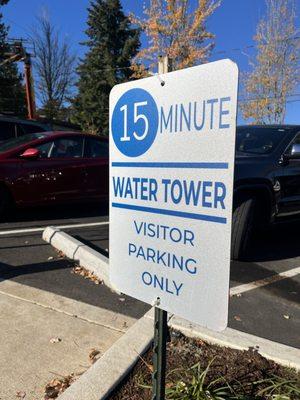 We have some 15 minute parking spots available - otherwise get your parking pass at the kiosk. First 2 hours are free!