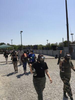 The group walking to the first field.