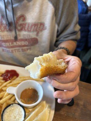 The amount of fish was amazing! The breading was crunchy light and tasty.