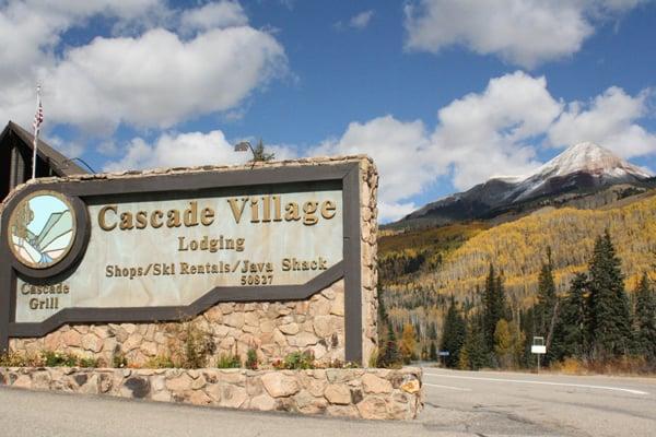 Cascade Village Hotel Sign