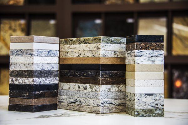 Natural and engineered stone available.  Granite, Marble, etc. Cambria, Ceasarstone and more.