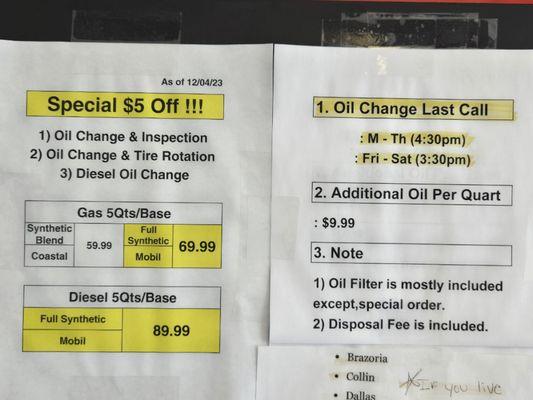 Oil Change Special