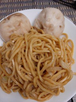 Lo Mein and steamed pork buns