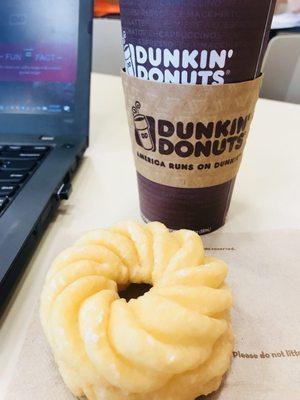 Large latte with French Cruller