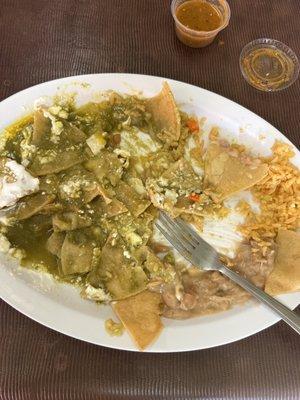 Green Chilaquiles, mmm comes with 2 eggs over easy ( ate them! They did not make the pic lol )  Yummy!