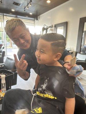 My son hair cut with sir Danny