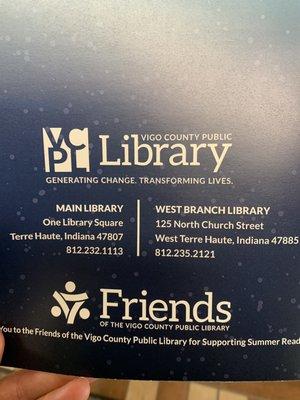 Note that there appears to be this main library branch and also another one in West Terre Haute