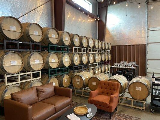 Barrels and comfy seating