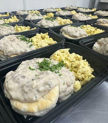 Classic Biscuits and Gravy with Scrambled Eggs