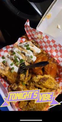 Creamy Buffalo , Mango Sriracha and Loaded Fries.