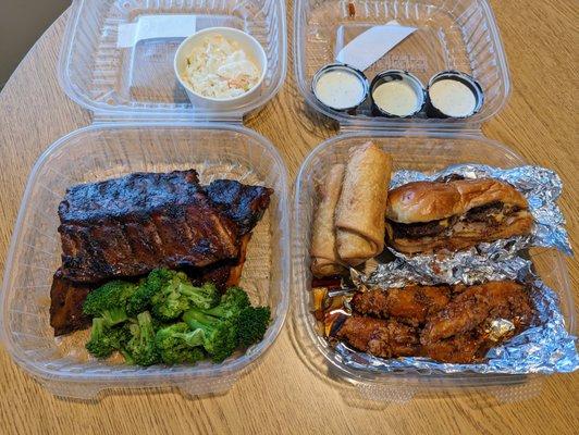 House BBQ Full Order Ribs ($24.49) and Triple Dipper ($15.99).