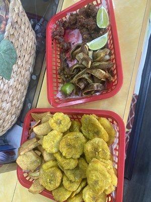 Bandeja Mixta Platter Pork Ears Platter, longaniza batata and tostones