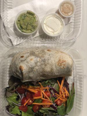 Chicken burrito, side salad.