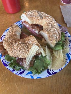 Big BLT on sesame bagel.