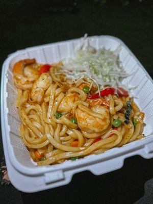 Udon drunken noodles with shrimp