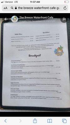 Breakfast brunch menu