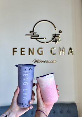 taro milk tea ($5.50) + strawberry breeze ($5.50)