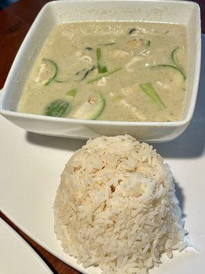 Green Curry Chicken - $15.99 - Entrees (except noodle dishes) come with rice - GENEROUS PORTION SIZE - Shareable - Delicious!!