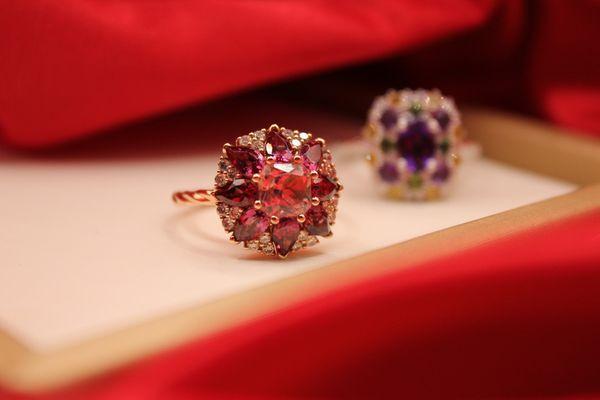 Our "Wenri's" line offers a colorful array of exquisite cocktail rings as seen here.