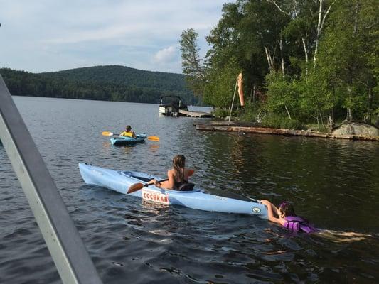 Swimming and kayaking at Cochran's Cabins