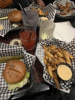 Burgers, fries, and the pomegranate paradise drink