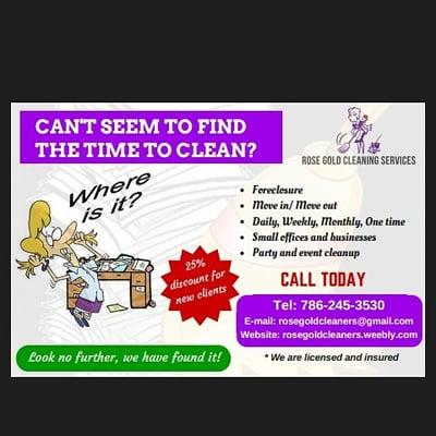 Can't seem to find the time to clean your home the way you'd like? Well Rosegold Cleaning services can help you. With very affordable prices