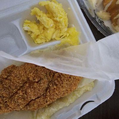 Breakfast- catfish with eggs grits