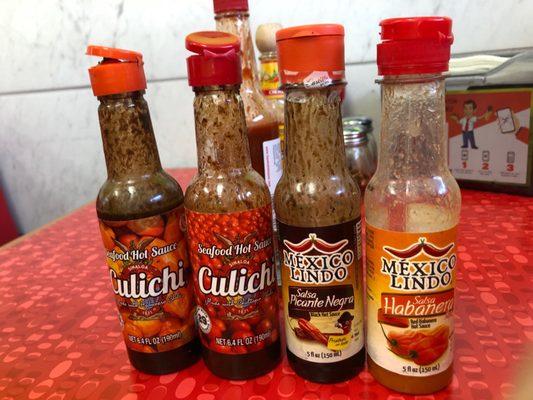 Their hot sauces (they also had Cholula and Tapatio, but these I haven't seen before).