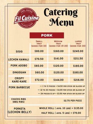 Catering Menu Pork