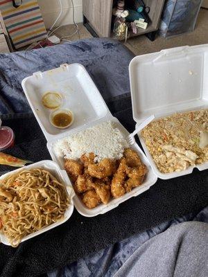 Fried Rice, Sesame Chicken Lunch, Lo Mein Noodles