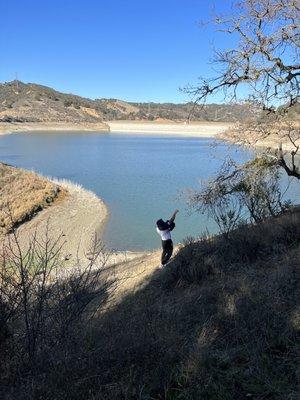 You need a good arm to hit the water from up here during the drought.  Plenty of rocks to throw