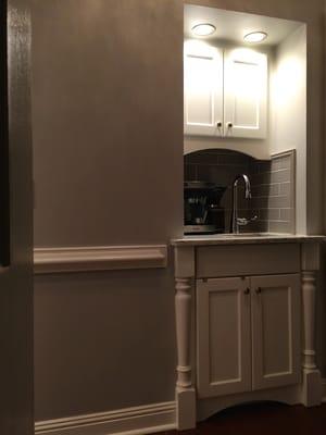 Brookhaven kitchen coffee station, custom cabinets, tile backsplash