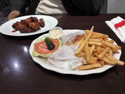 Extra crispy fries, grilled cheese and chicken wings