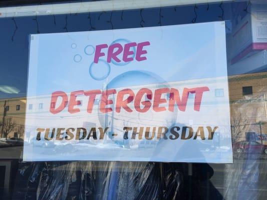 Free detergent! Amount of detergent is based on machine size.