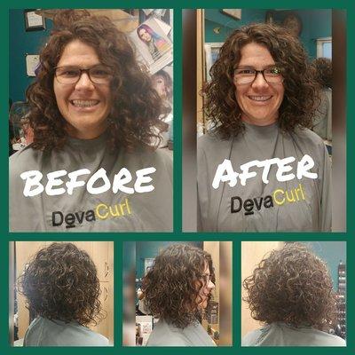 Deva Curl cut before and after. Elevated bob