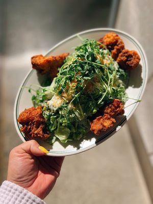 Romaine Salad with Green Goddess Dressing & Fried Chicken