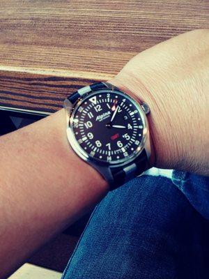 Alpina Startimer GMT with Hadley Roma non NATO gray/black nylon strap.