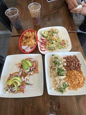 Chicken tacos and shrimp ceviche