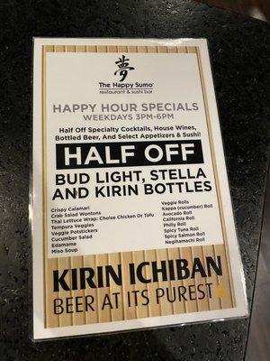 Happy hour menu