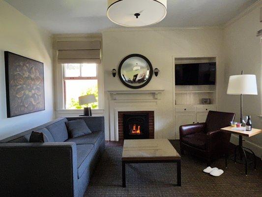 Living room of the suite w a sofa bed