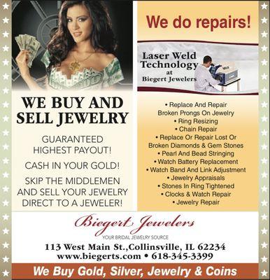 Voted #1 Jeweler in Metro Area ,
   We Custom Design Jewelry ,
  We Buy Gold, Silver, Diamonds, and Coins