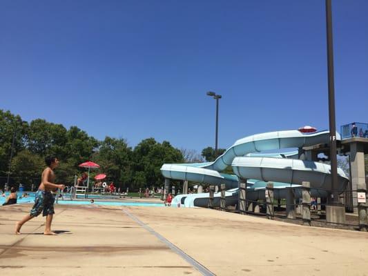 2 water slides that land in a 3ft 6" pool.