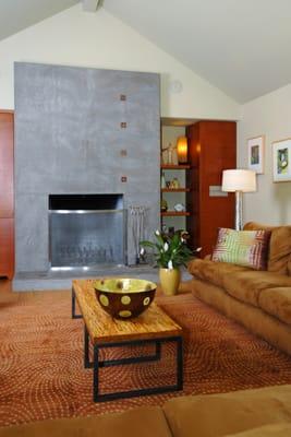 Concrete fireplace makes a dramatic statement