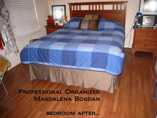 European Professional Organizer in Houston, TX. Organizing a bedroom. Bedroom after