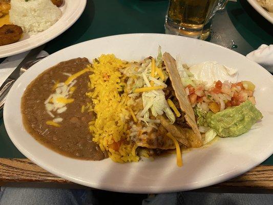 Combo beef enchilada and taco.  Very good.