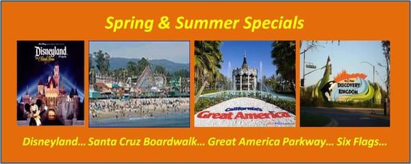 Spring & Summer Special - Book any Group Tour to Theme / Adventure Park. Call 650.989.2600 or e-mail Sales@ElCaminoCharters.com