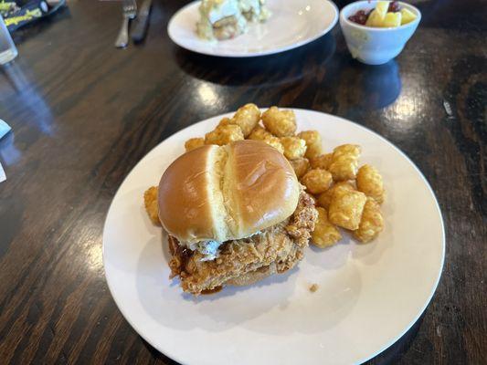 Nashville Hot Chicken Sandwich and Tater Tots