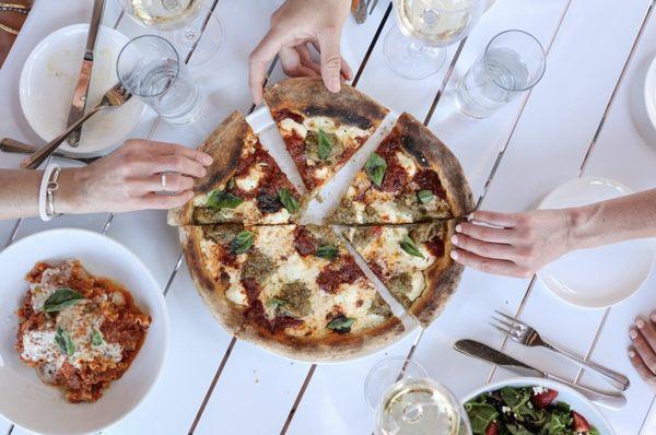 Pizza + pasta on the patio. BYOB!