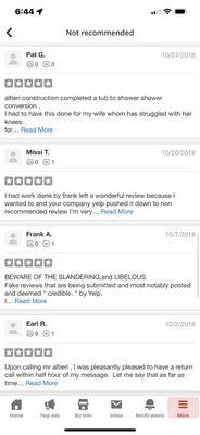 5 star reviews that are erroneously not shown to the public for lack of participation on my part to pay YELP for their marketing products